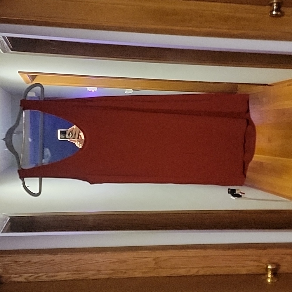 H&M Low Back Terracotta Shift Dress With Gold Chain